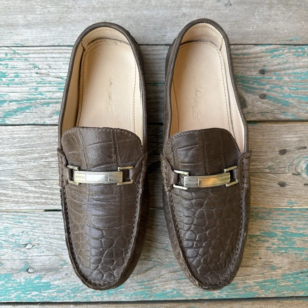 Kangaroos Shoes Driving Loafers Men's Size 7.5 US Croc Embossed Leather Horsebit